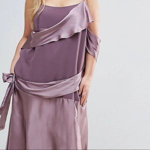 ASOS curve satin midi dress with tie detail in lavender/purple *NWT*